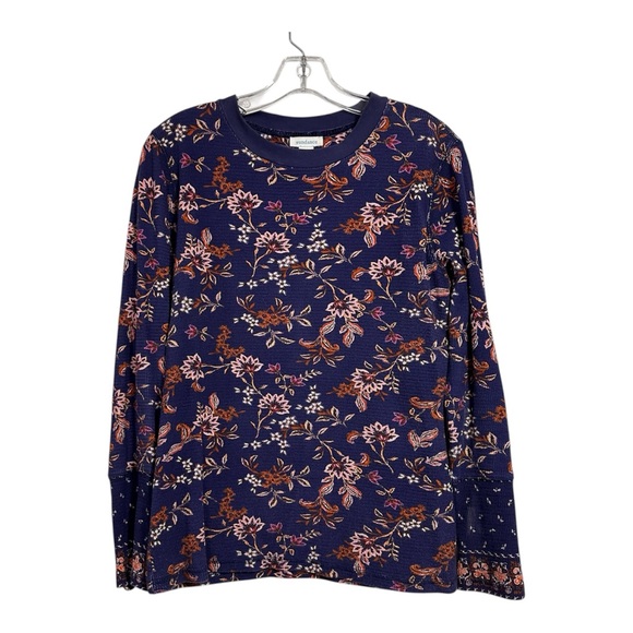Sundance Navy Floral Long Sleeve Thermal Waffle Top - Picture 2 of 8